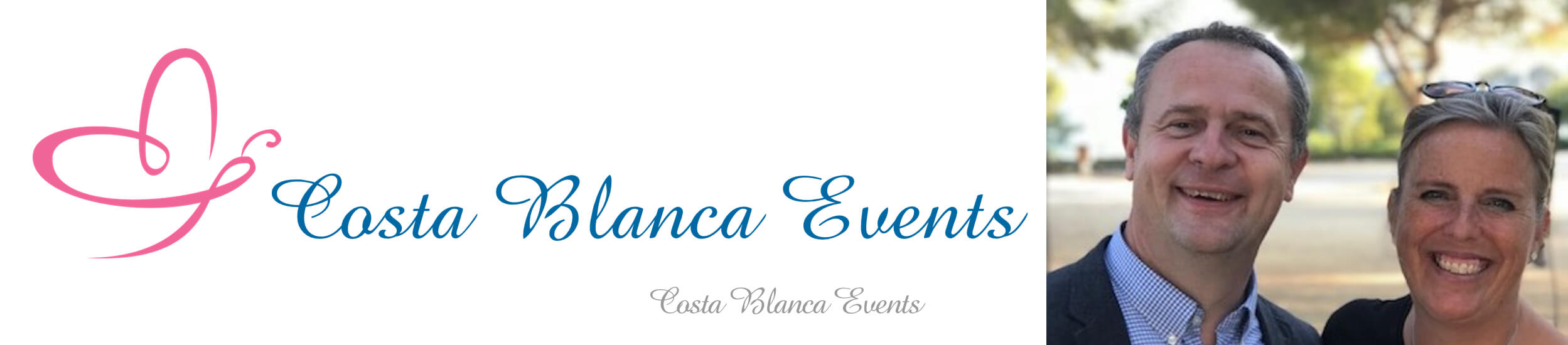 Logo und Foto der Direktoren Elke und Chris von Costa Blanca Events